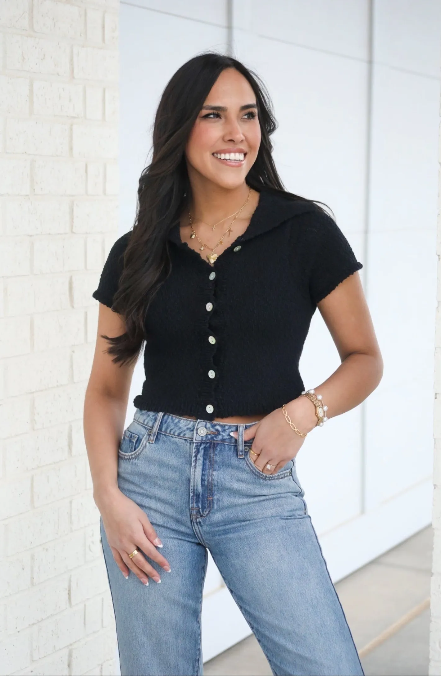 JET SET BUTTON CROP TOP