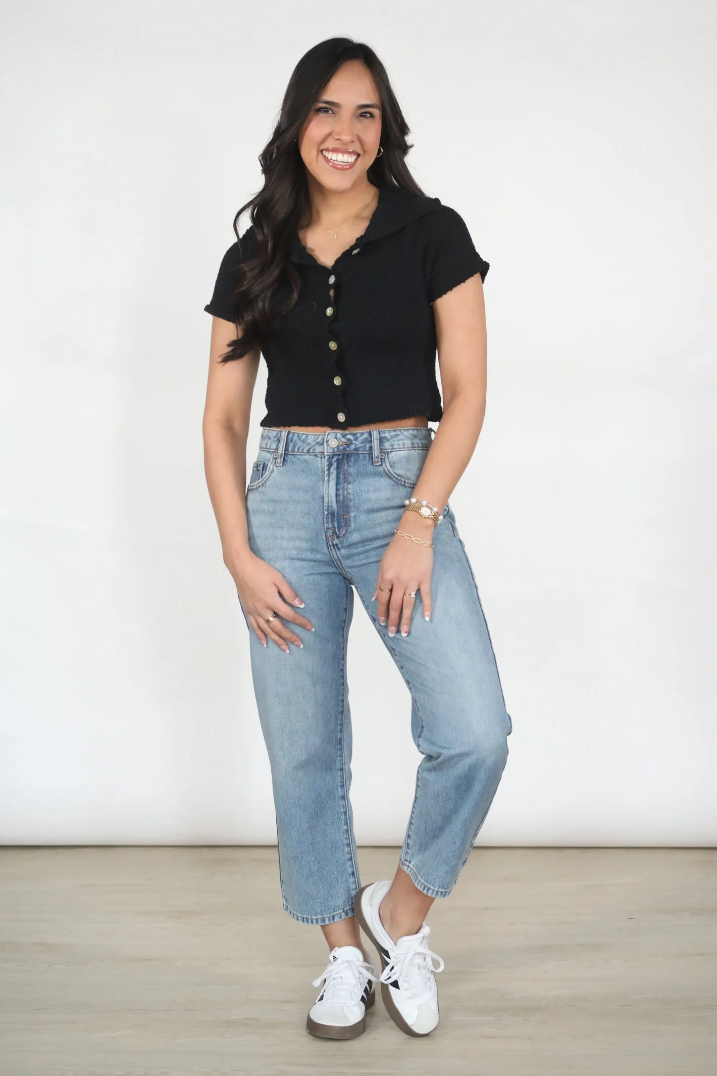 JET SET BUTTON CROP TOP