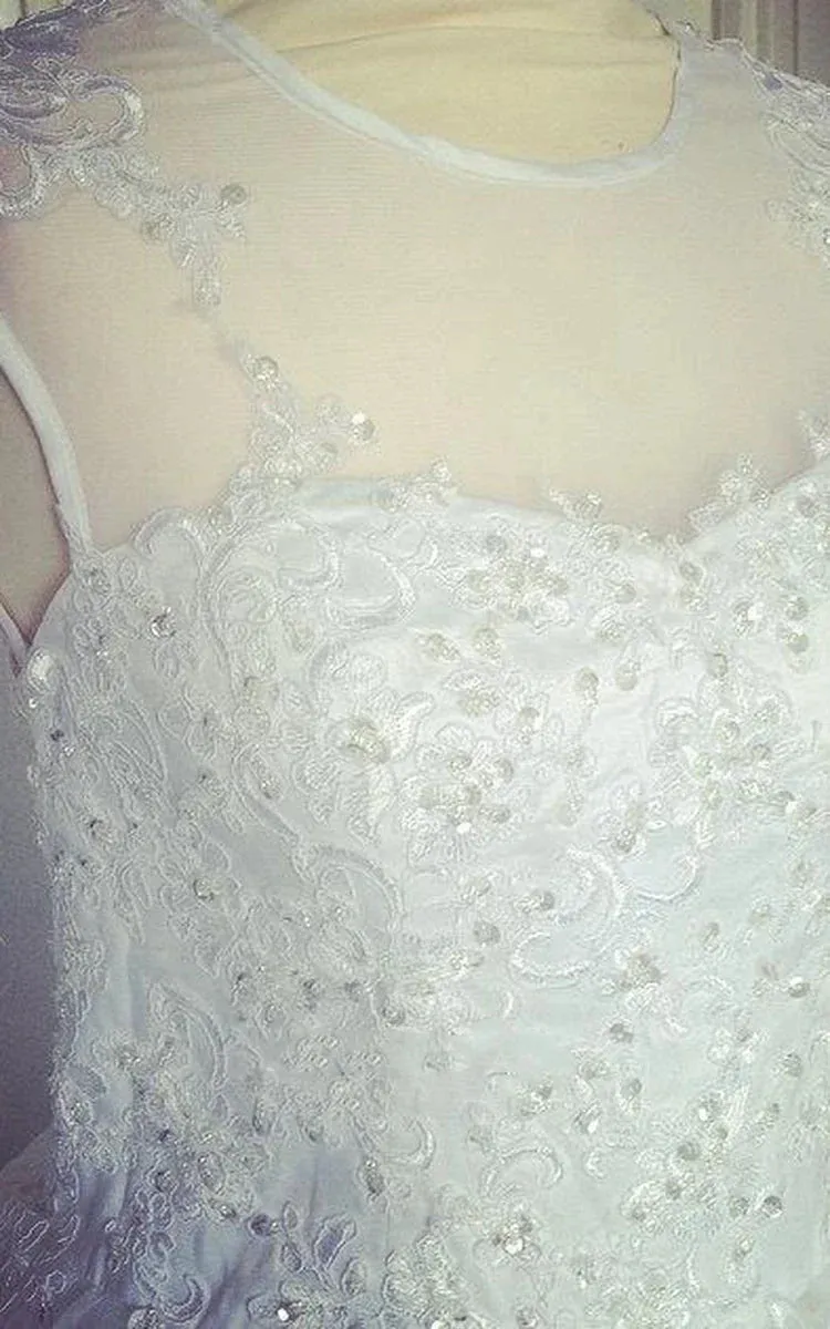 Jewel Neck Sleeveless Appliqued A-Line Beading Tulle Wedding Dress