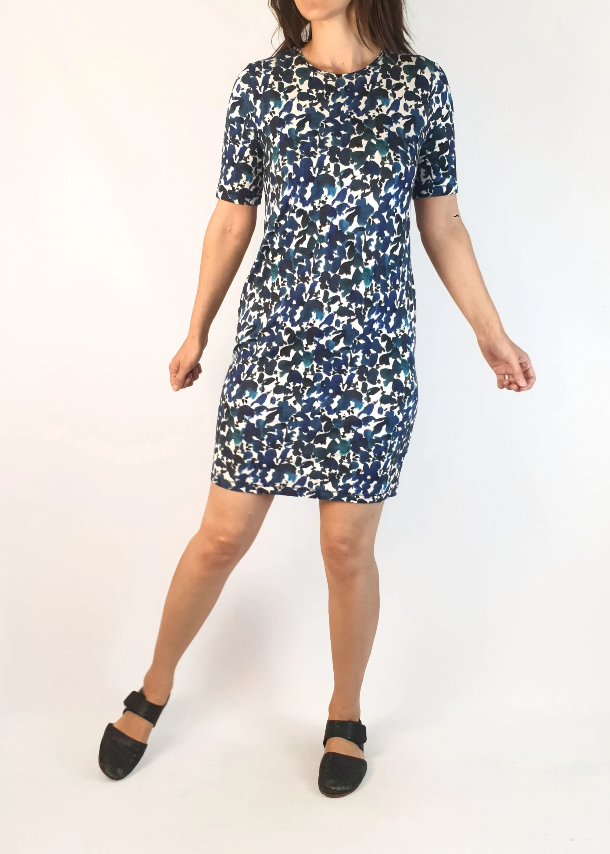 Jigsaw blue print tee shirt dress size S, best fits 8