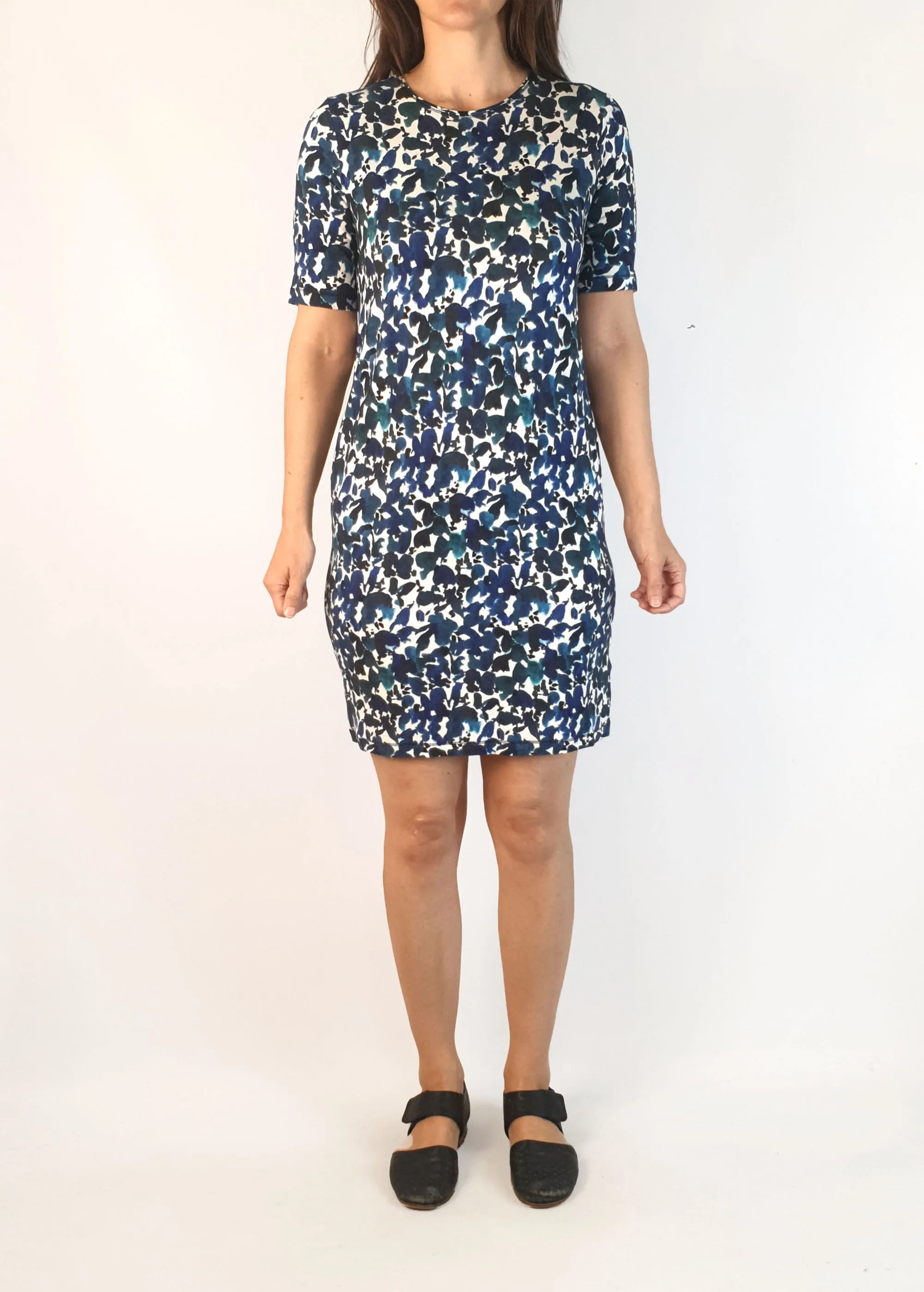 Jigsaw blue print tee shirt dress size S, best fits 8