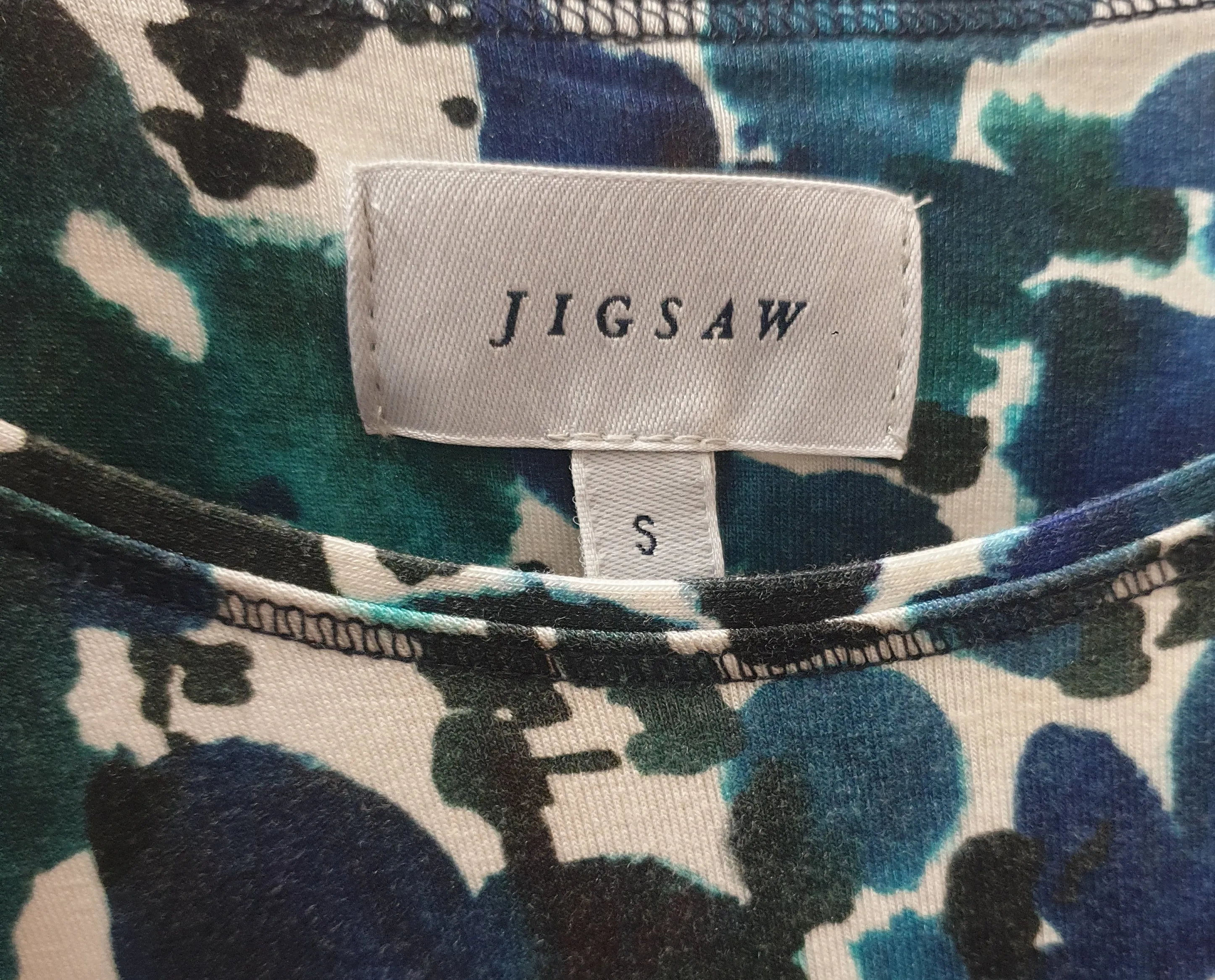 Jigsaw blue print tee shirt dress size S, best fits 8