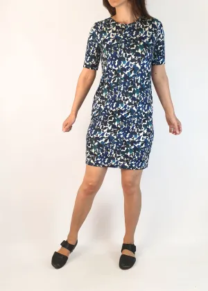 Jigsaw blue print tee shirt dress size S, best fits 8