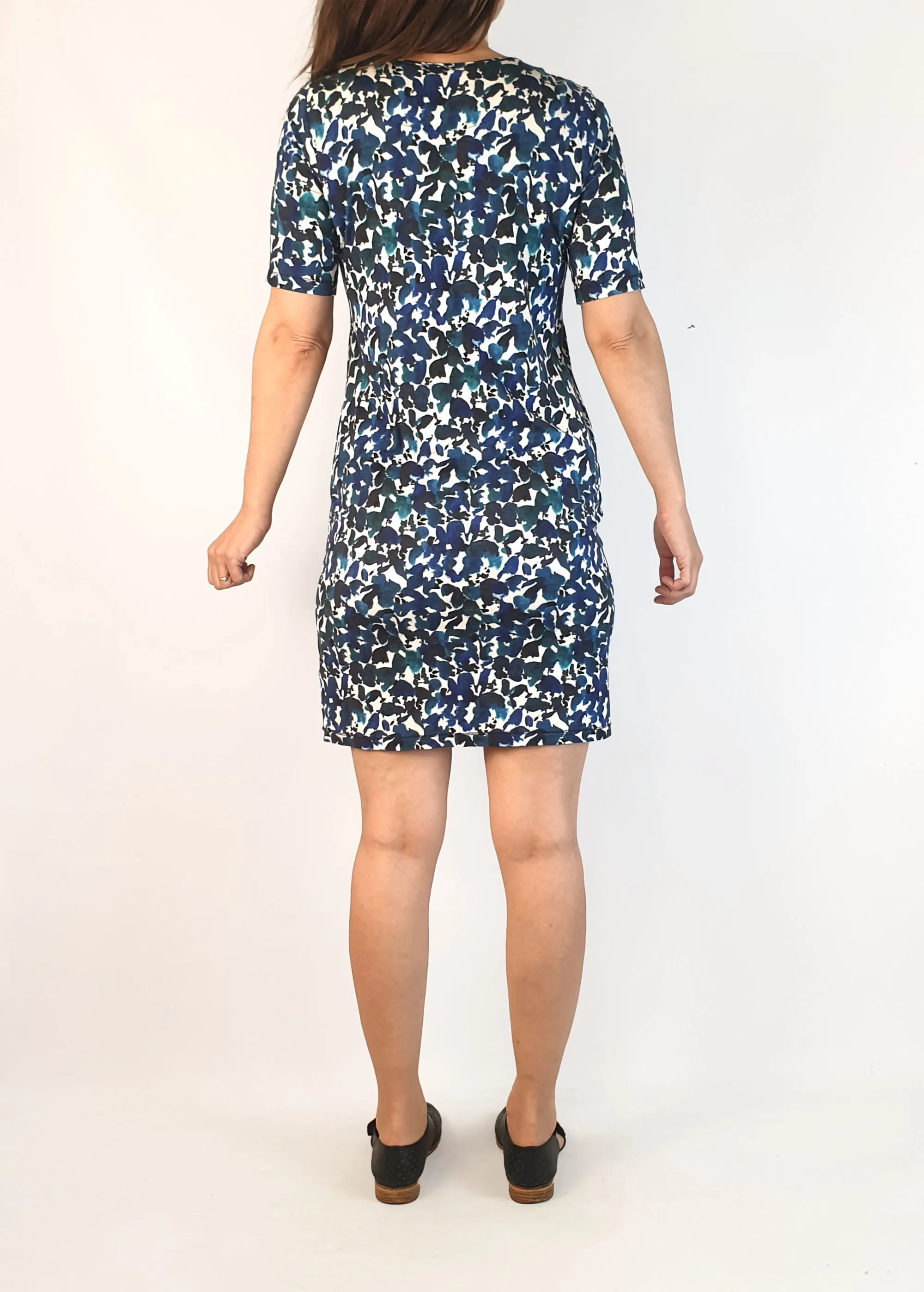 Jigsaw blue print tee shirt dress size S, best fits 8