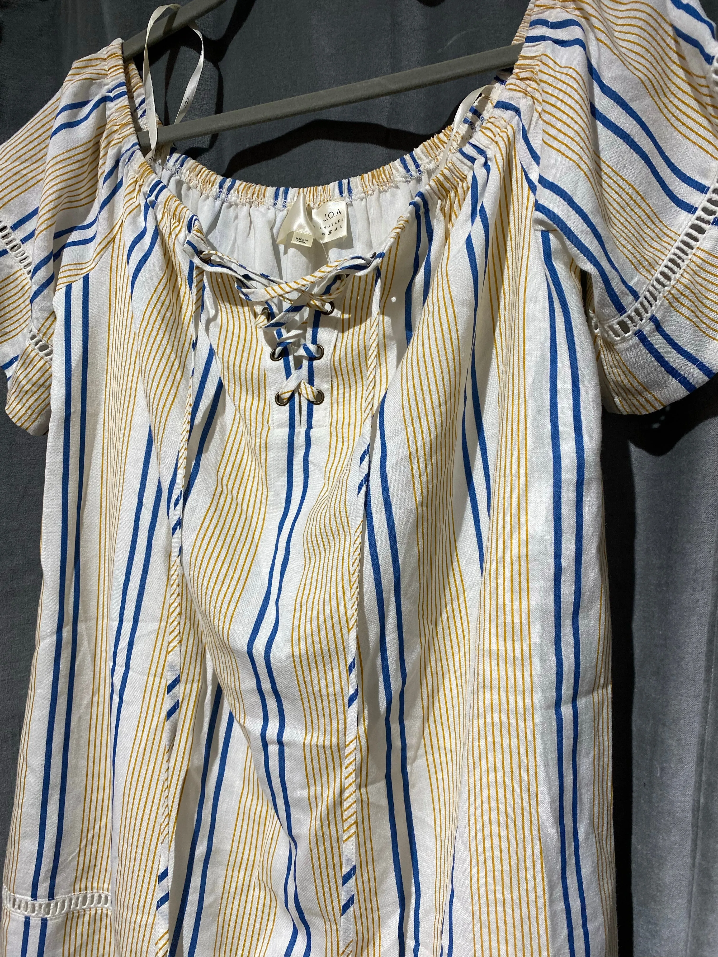 J.O.A Los Angeles Off the Shoulder Striped Shift Dress