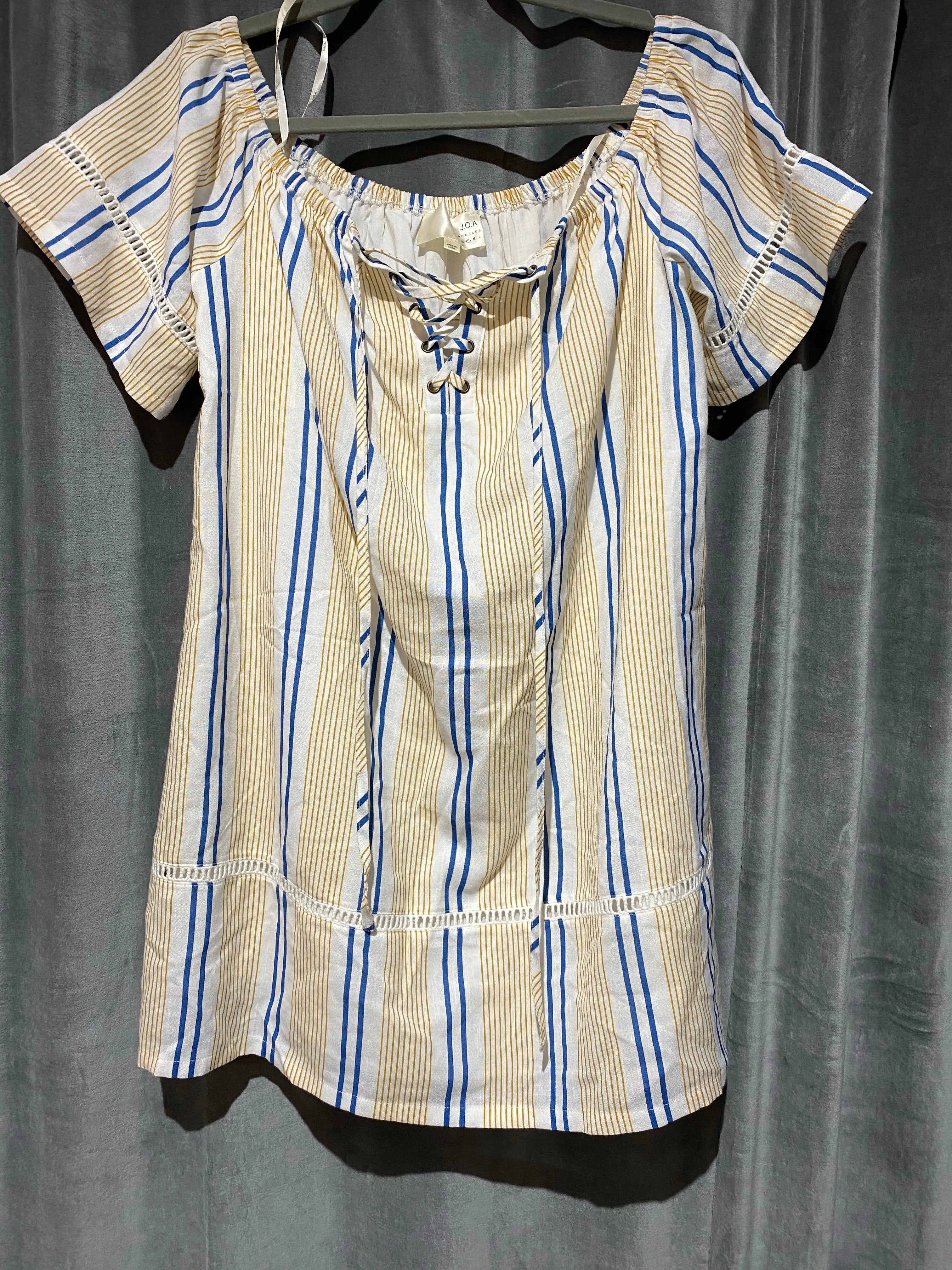 J.O.A Los Angeles Off the Shoulder Striped Shift Dress
