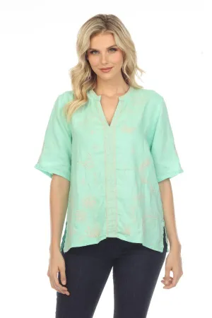 Johnny Was JWLA Noah Easy V-Neck Linen Embroidered Top Boho Chic J11822