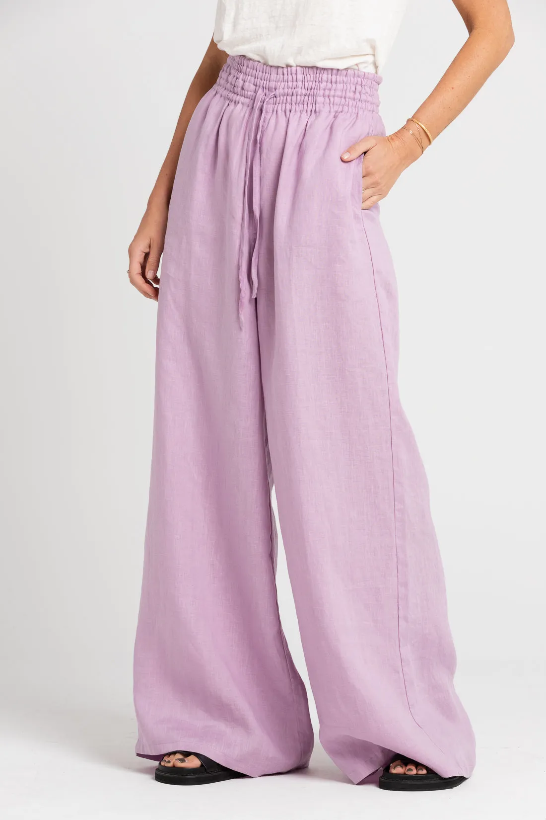 Jonathan Wide Leg Linen Pant Lilac
