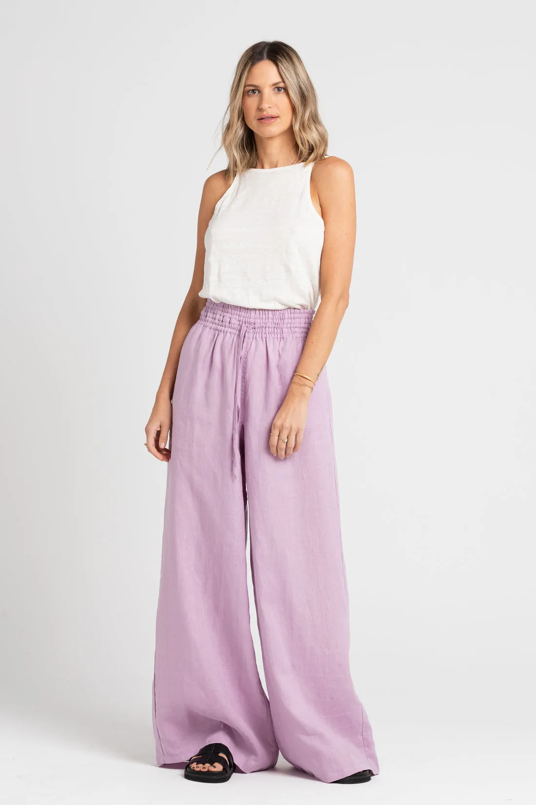 Jonathan Wide Leg Linen Pant Lilac