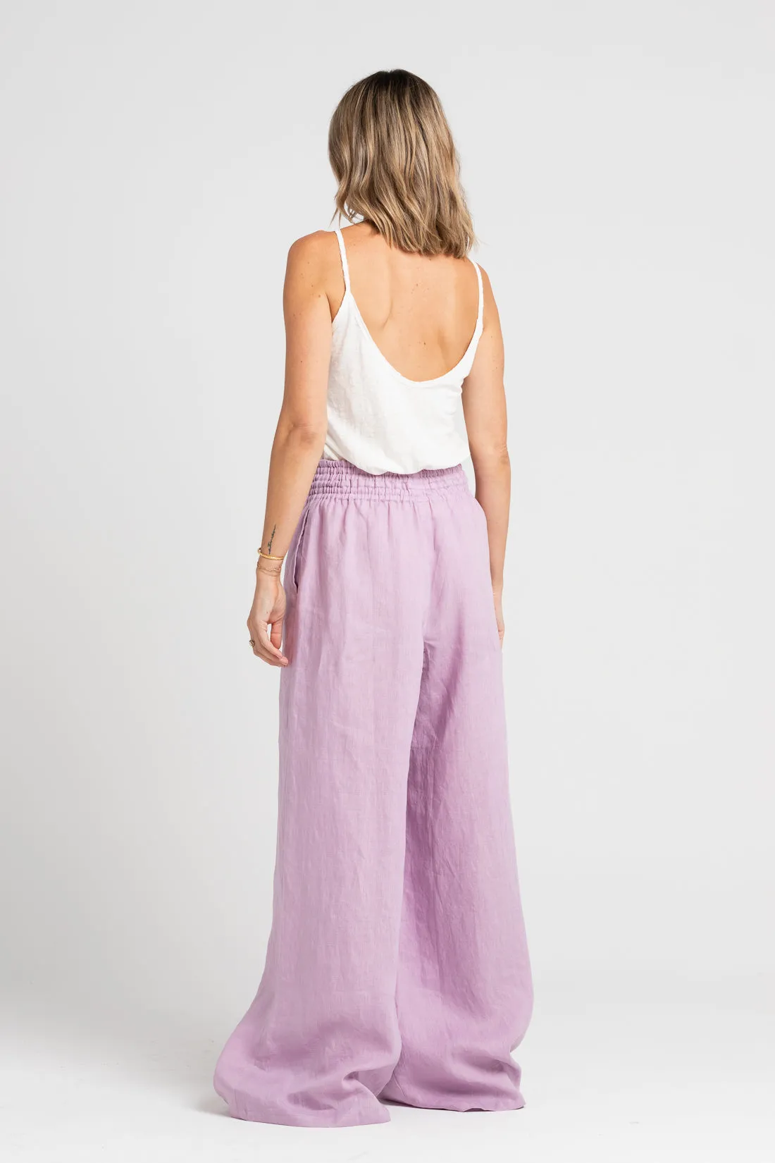 Jonathan Wide Leg Linen Pant Lilac
