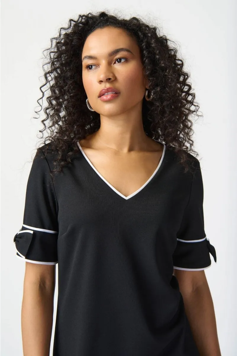 Joseph Ribkoff Black/Off-White Contrast Trim Bow Detail Shift Dress 241130
