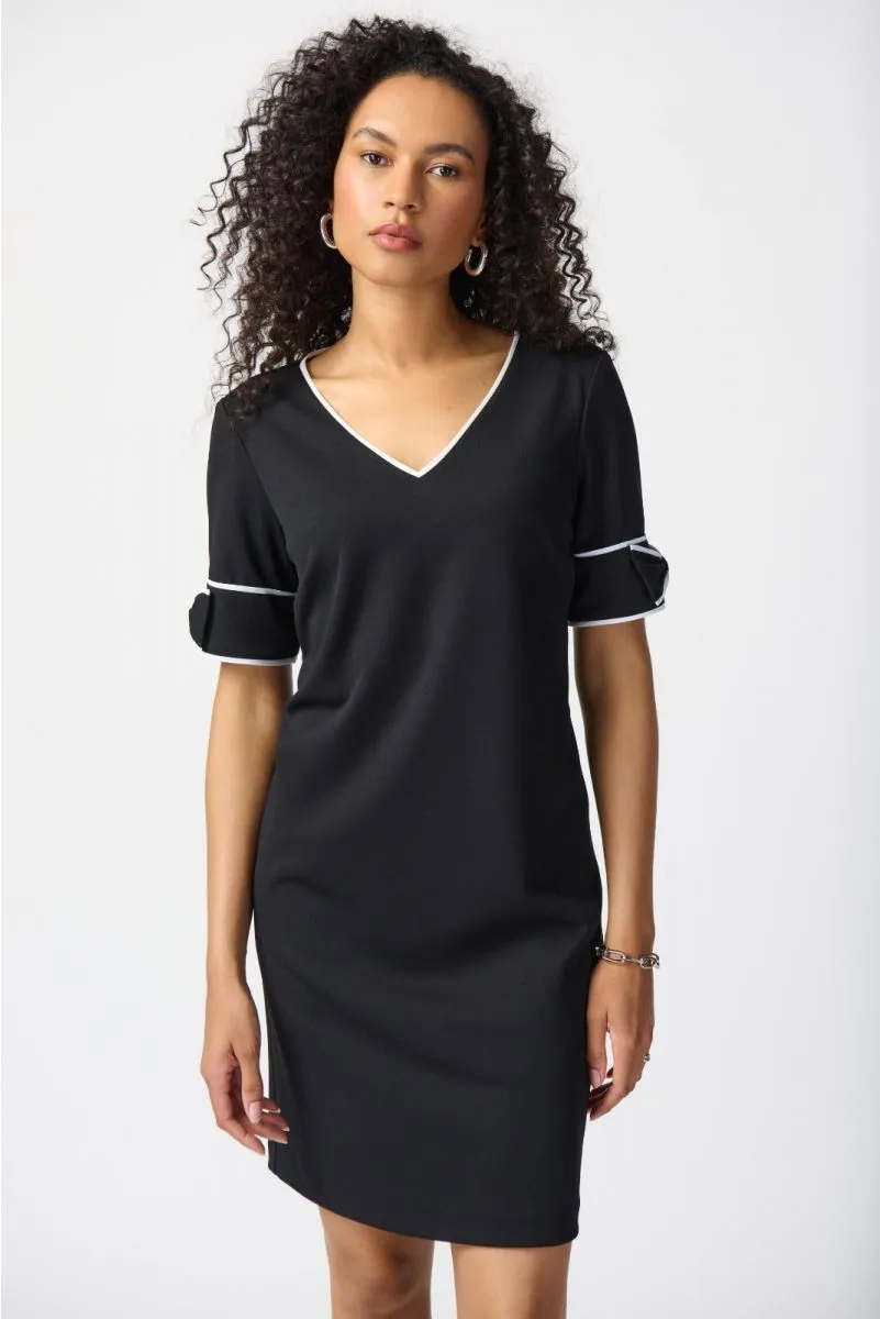 Joseph Ribkoff Black/Off-White Contrast Trim Bow Detail Shift Dress 241130