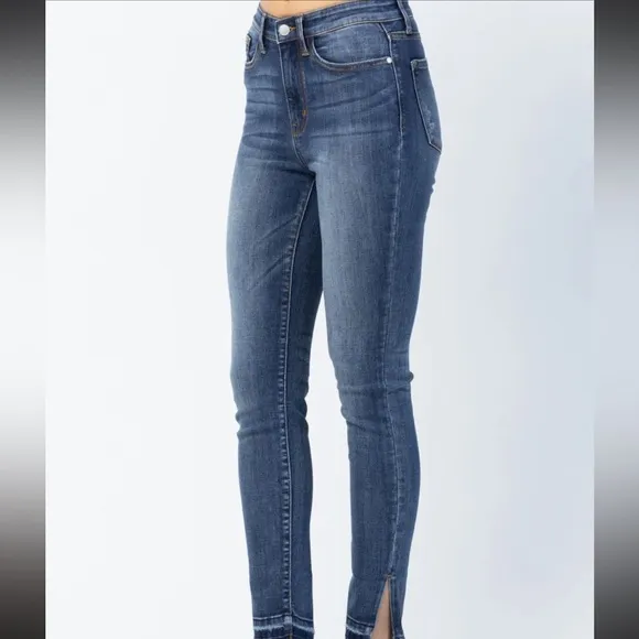 Judy Blue High Waist Skinny With Side Slit Released Hem Medium Denim Sz:11/30