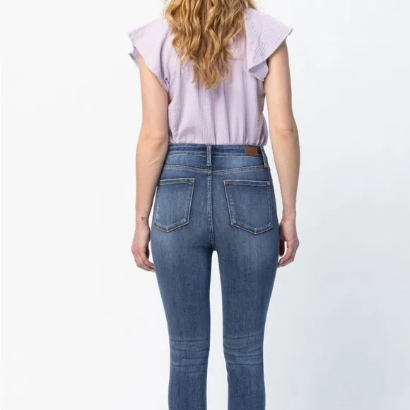 Judy Blue High Waist Skinny With Side Slit Released Hem Medium Denim Sz:11/30