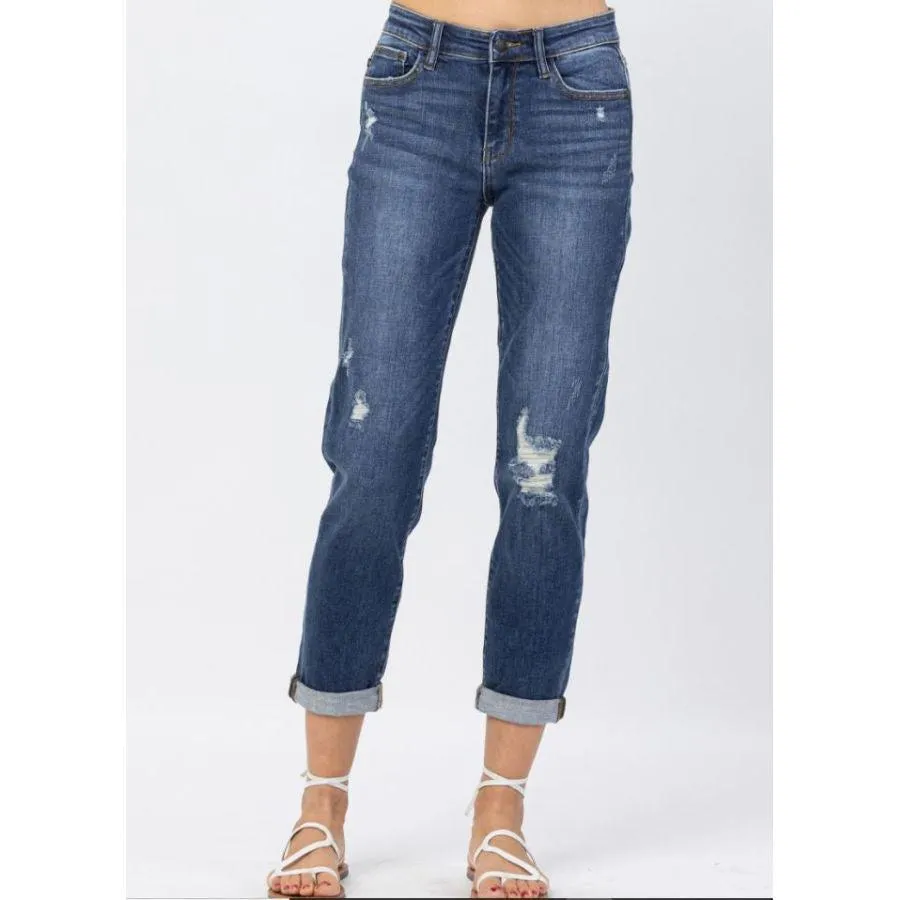 Judy Blue Mid-Rise Slim Fit Distressed Cuff Jean