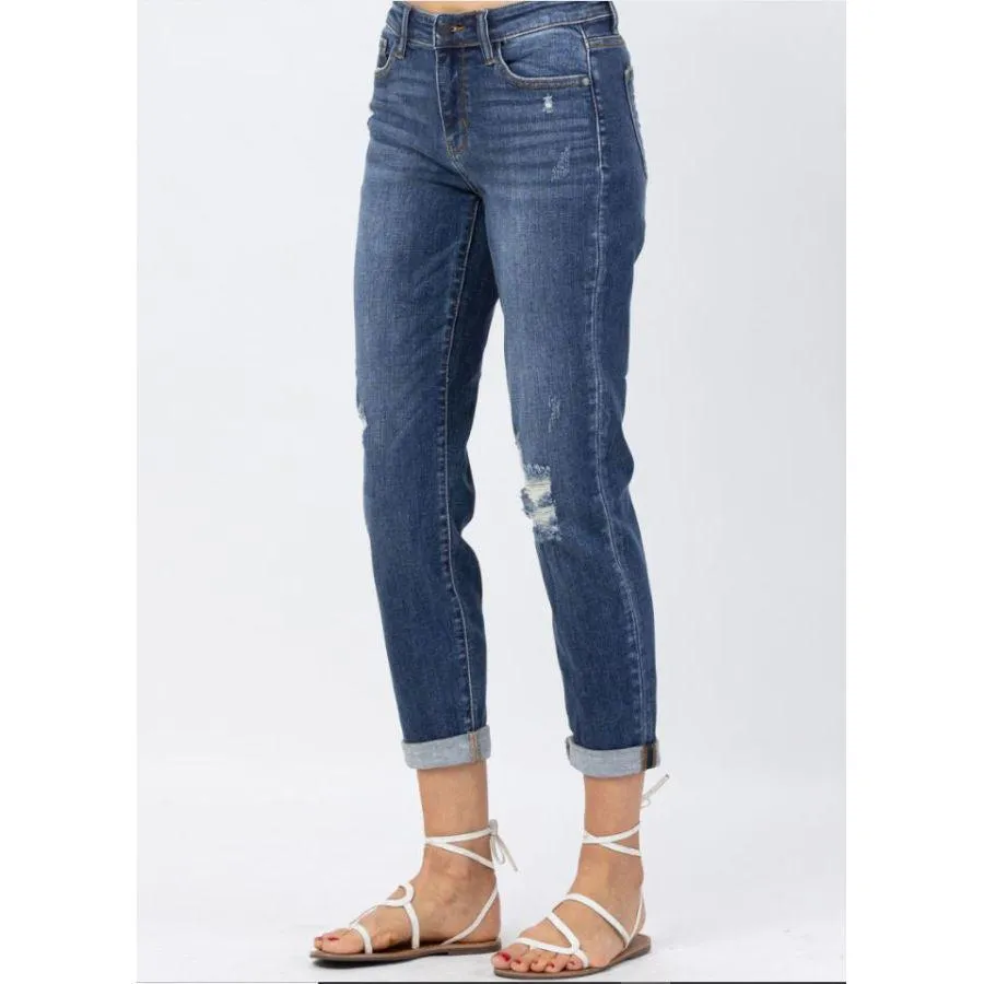 Judy Blue Mid-Rise Slim Fit Distressed Cuff Jean