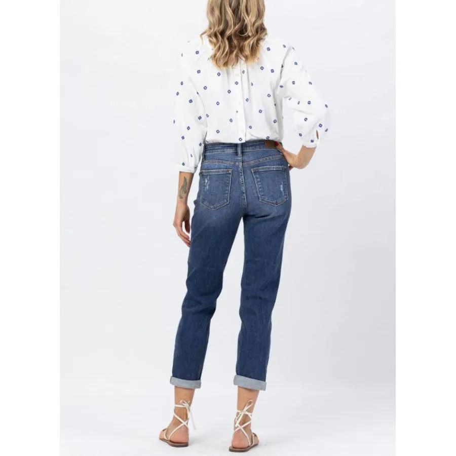 Judy Blue Mid-Rise Slim Fit Distressed Cuff Jean