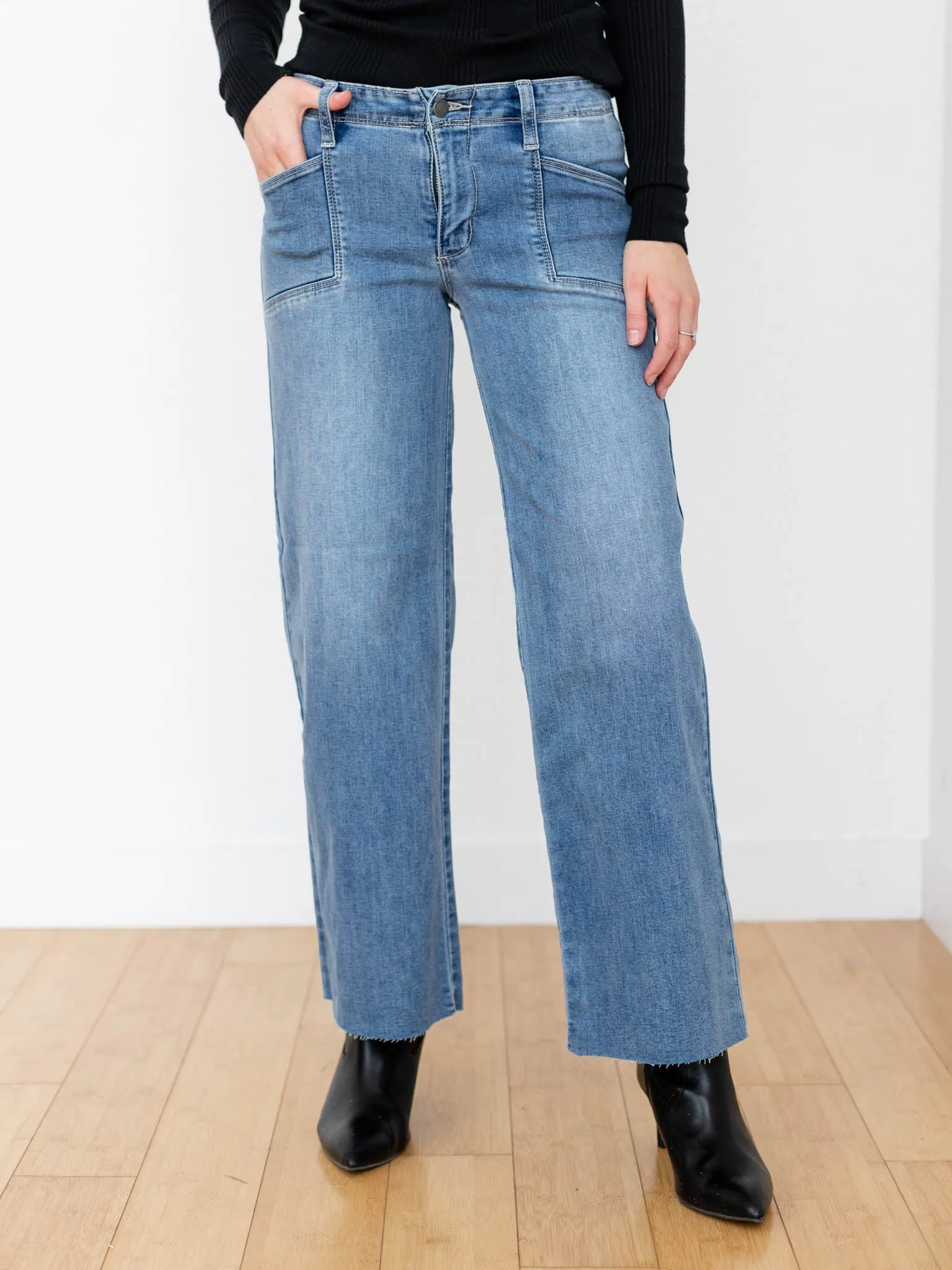 Just Black Medium Denim Utility Slim Wide Leg