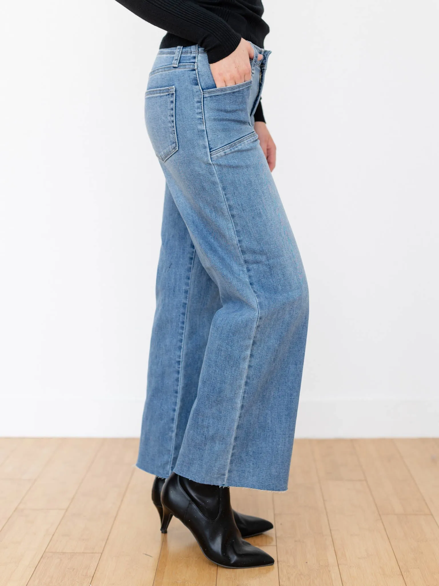 Just Black Medium Denim Utility Slim Wide Leg