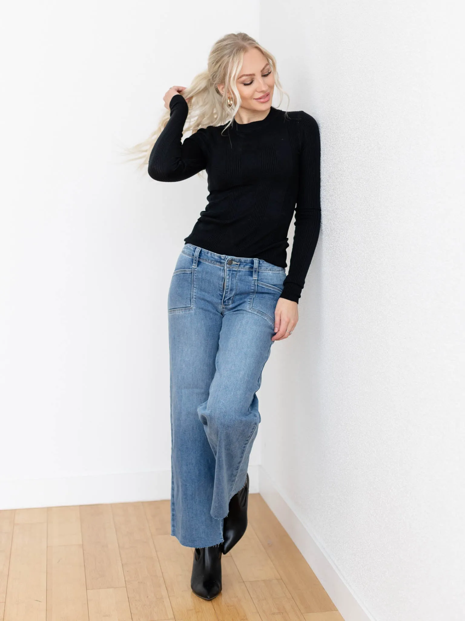 Just Black Medium Denim Utility Slim Wide Leg
