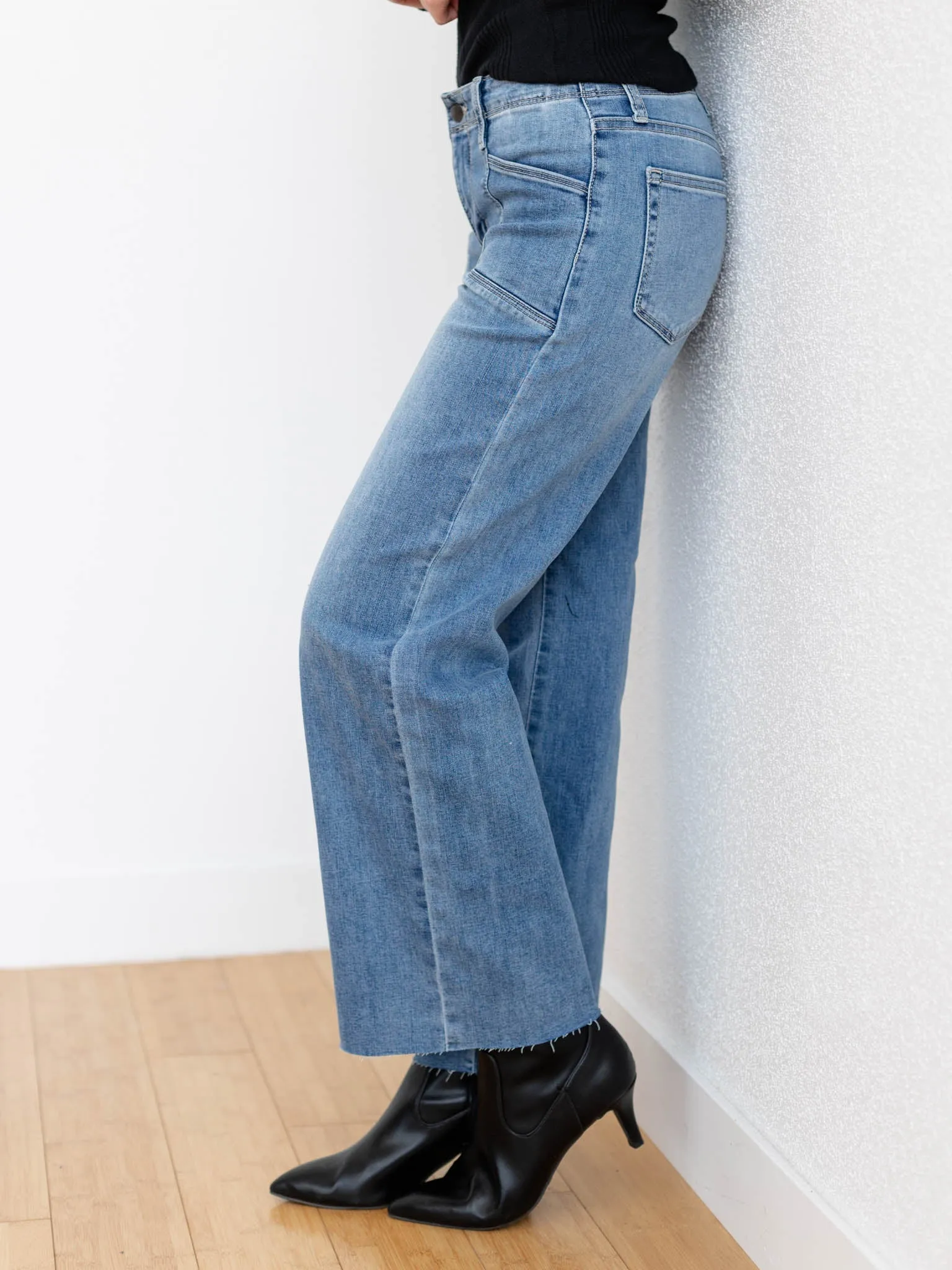 Just Black Medium Denim Utility Slim Wide Leg