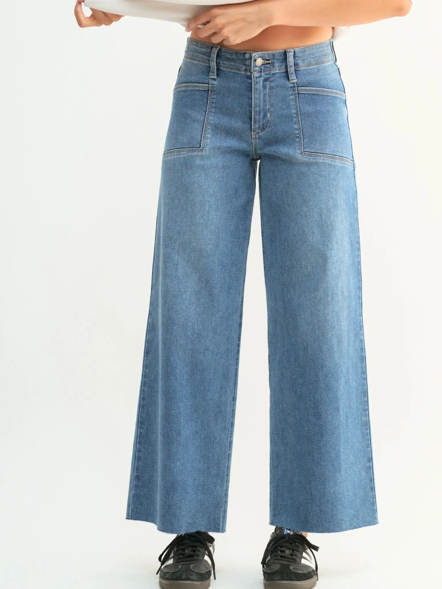 Just Black Medium Denim Utility Slim Wide Leg