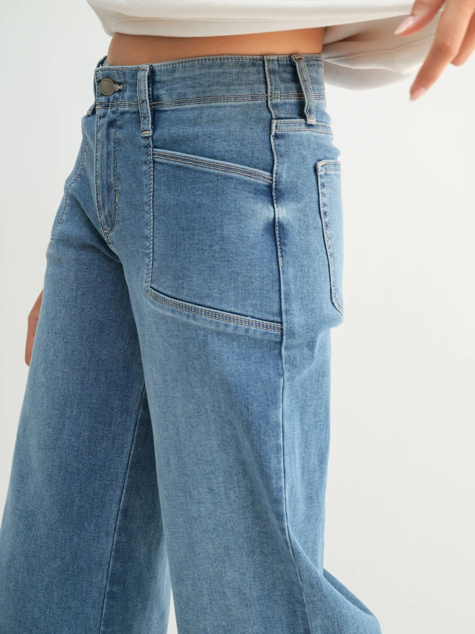 Just Black Medium Denim Utility Slim Wide Leg