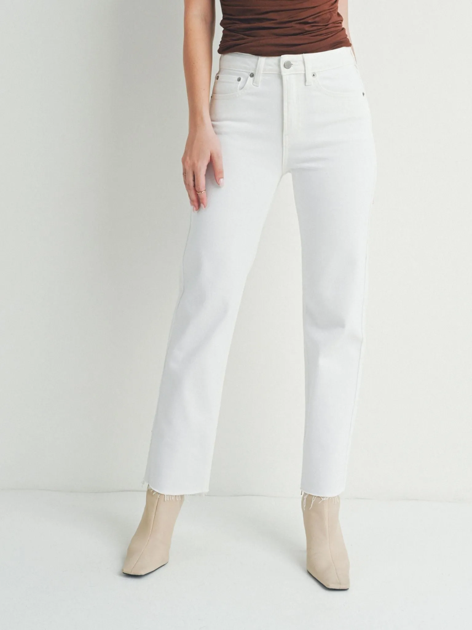 Just Black White Hem Detail Straight
