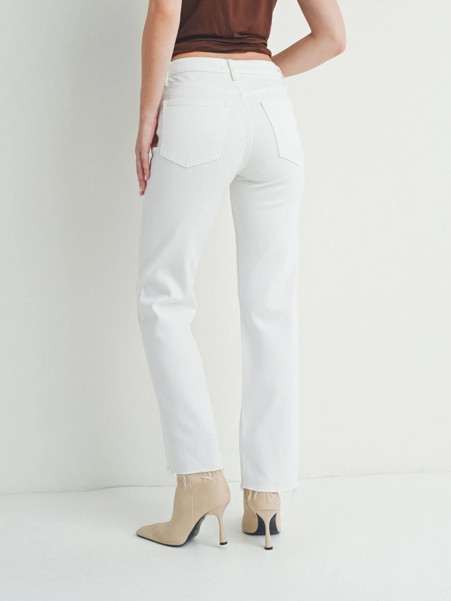 Just Black White Hem Detail Straight