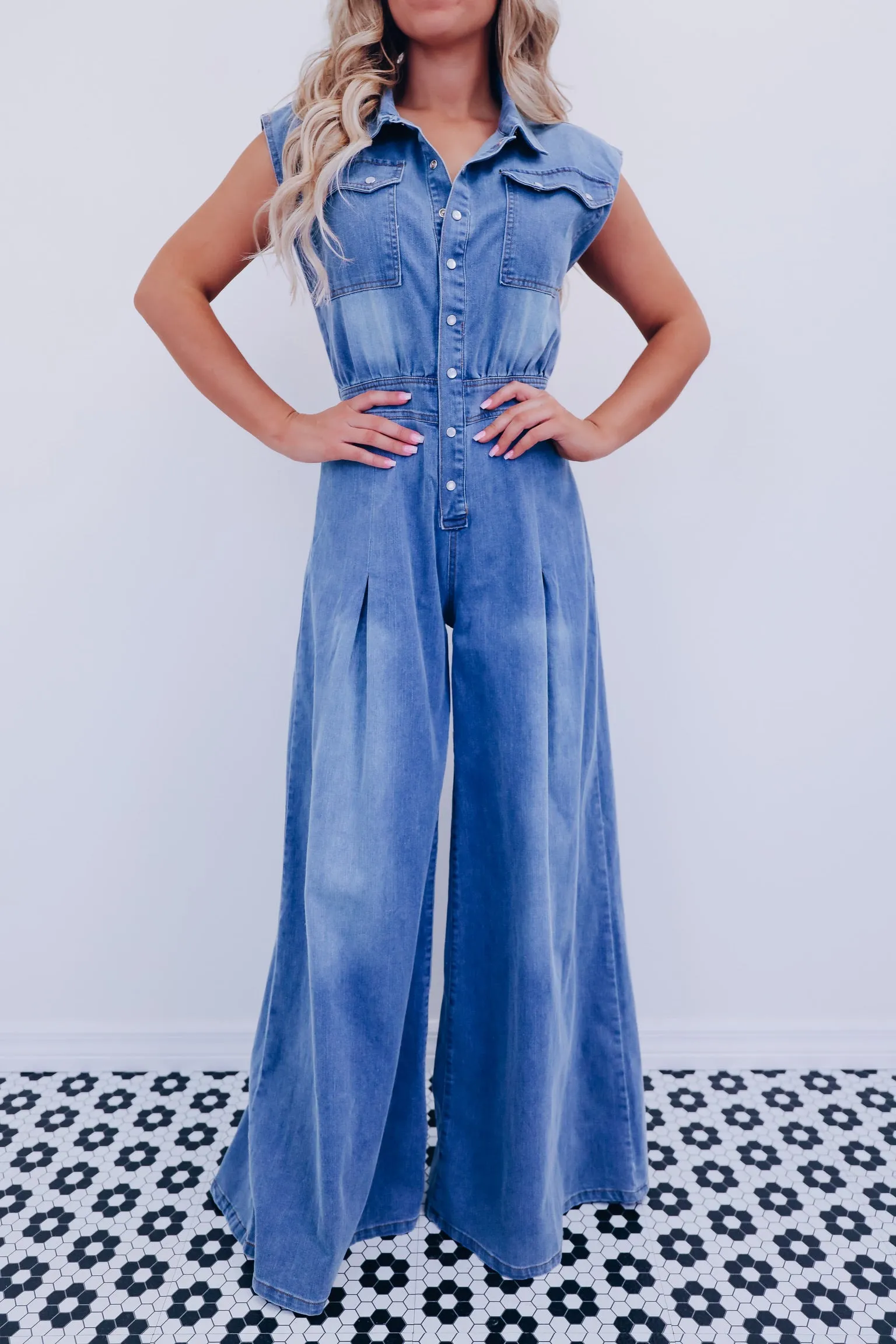 Kala Classic Wide Leg Denim Jumpsuit - Denim