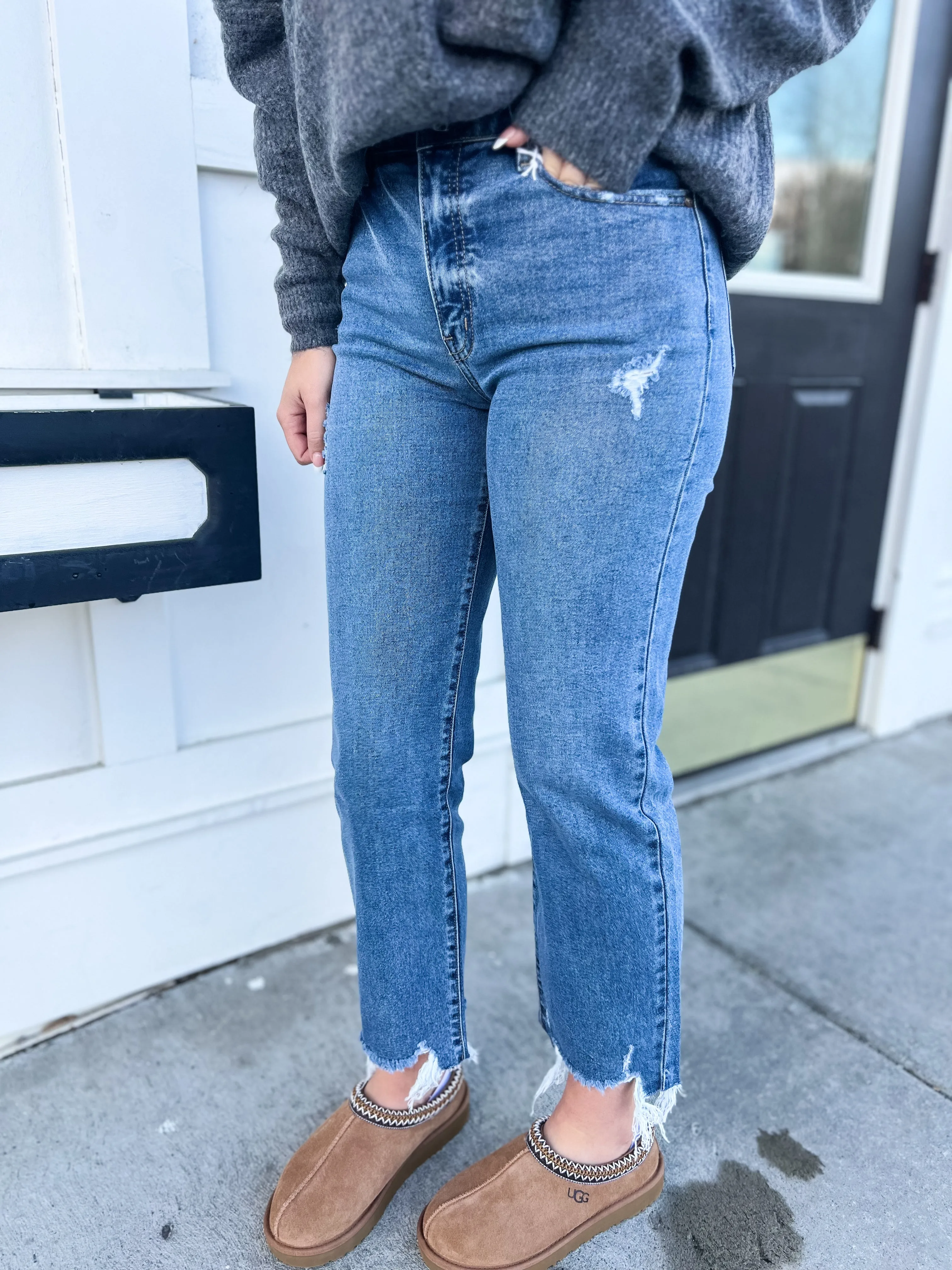 Kammi HR Slim Wide Leg- Medium Wash