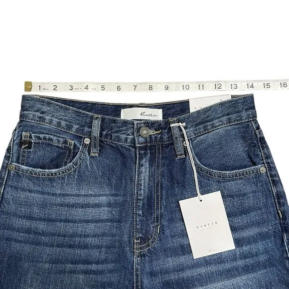 KANCAN JEANS FINLEY STRAIGHT LEG HIGH RISE SIZE 5/26 100% COTTON DARK WASH NWT