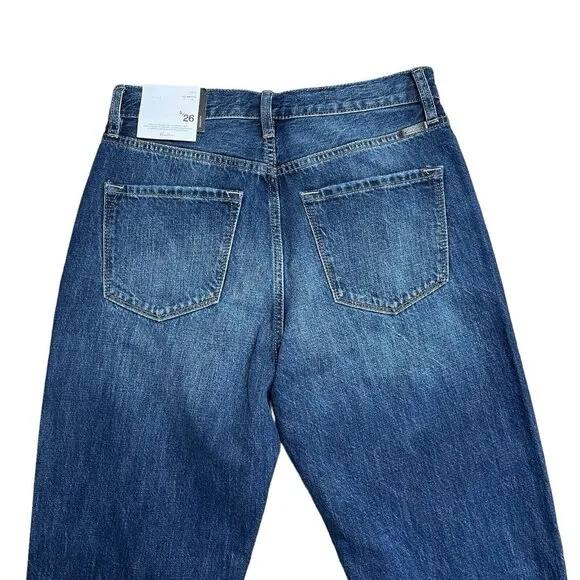 KANCAN JEANS FINLEY STRAIGHT LEG HIGH RISE SIZE 5/26 100% COTTON DARK WASH NWT
