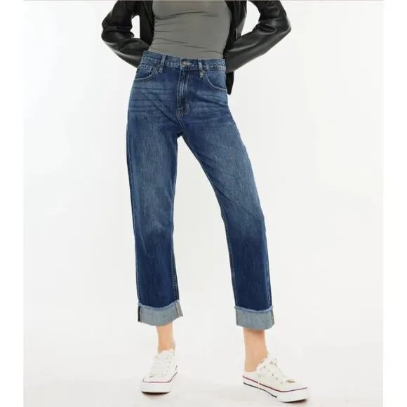 KANCAN JEANS FINLEY STRAIGHT LEG HIGH RISE SIZE 5/26 100% COTTON DARK WASH NWT