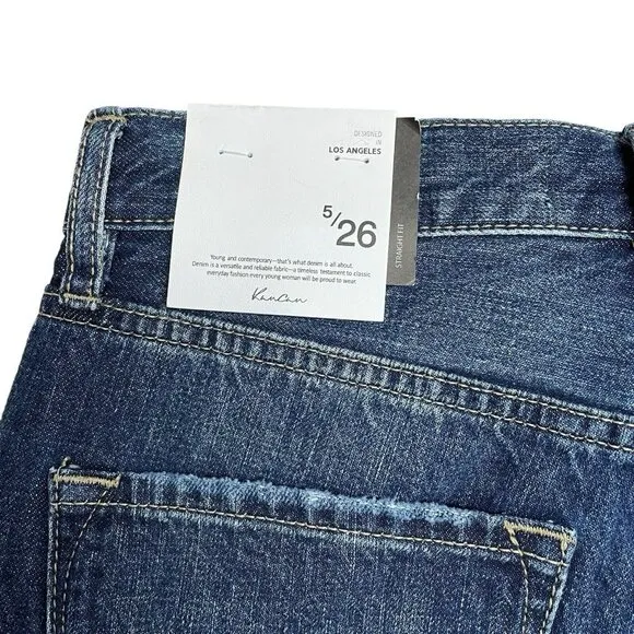 KANCAN JEANS FINLEY STRAIGHT LEG HIGH RISE SIZE 5/26 100% COTTON DARK WASH NWT