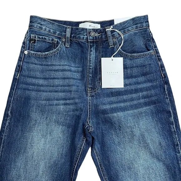 KANCAN JEANS FINLEY STRAIGHT LEG HIGH RISE SIZE 5/26 100% COTTON DARK WASH NWT
