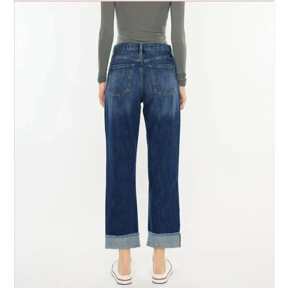 KANCAN JEANS FINLEY STRAIGHT LEG HIGH RISE SIZE 5/26 100% COTTON DARK WASH NWT