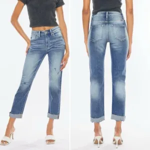Kancan Patched Straight Leg Jeans High Rise