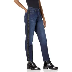Karl Lagerfield Straight Leg Logo Tapering High  Rise Jeans Size 8 - Blue