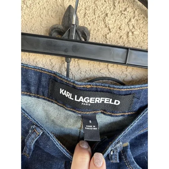Karl Lagerfield Straight Leg Logo Tapering High  Rise Jeans Size 8 - Blue