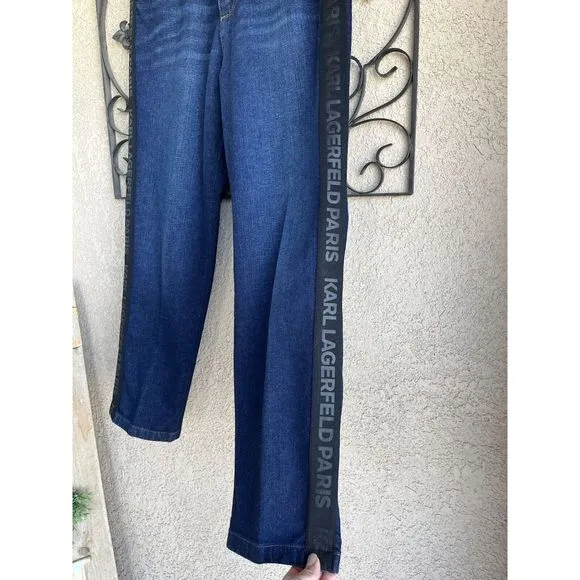 Karl Lagerfield Straight Leg Logo Tapering High  Rise Jeans Size 8 - Blue