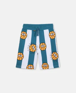 KID BOY STRIPED BASKETBALL SHORTS,BLUE