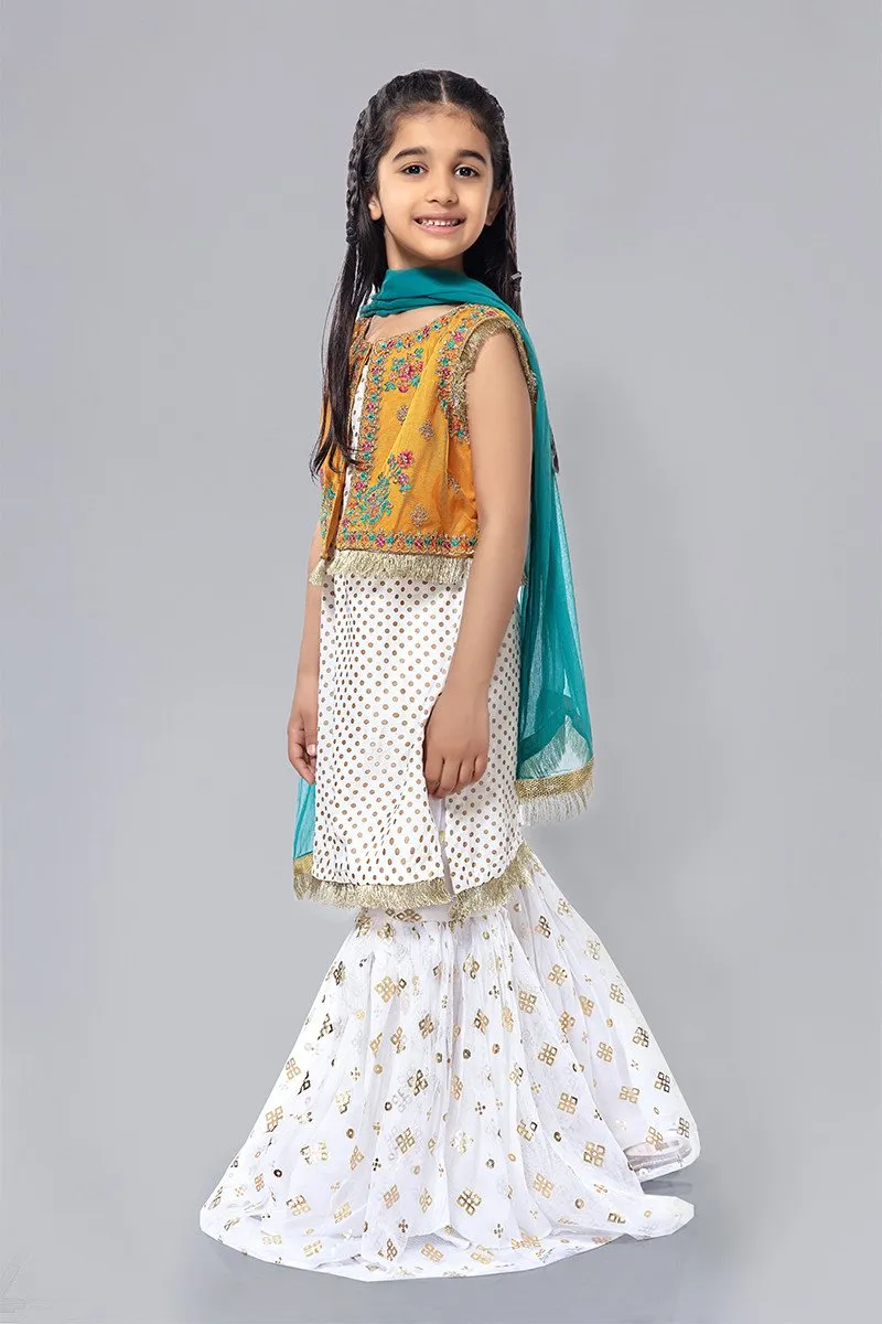 Kids White Gharara Dress for Eid #N9030