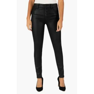 KUT From The Kloth Mia Coated High Rise Button Fly Skinny Jeans Black 6