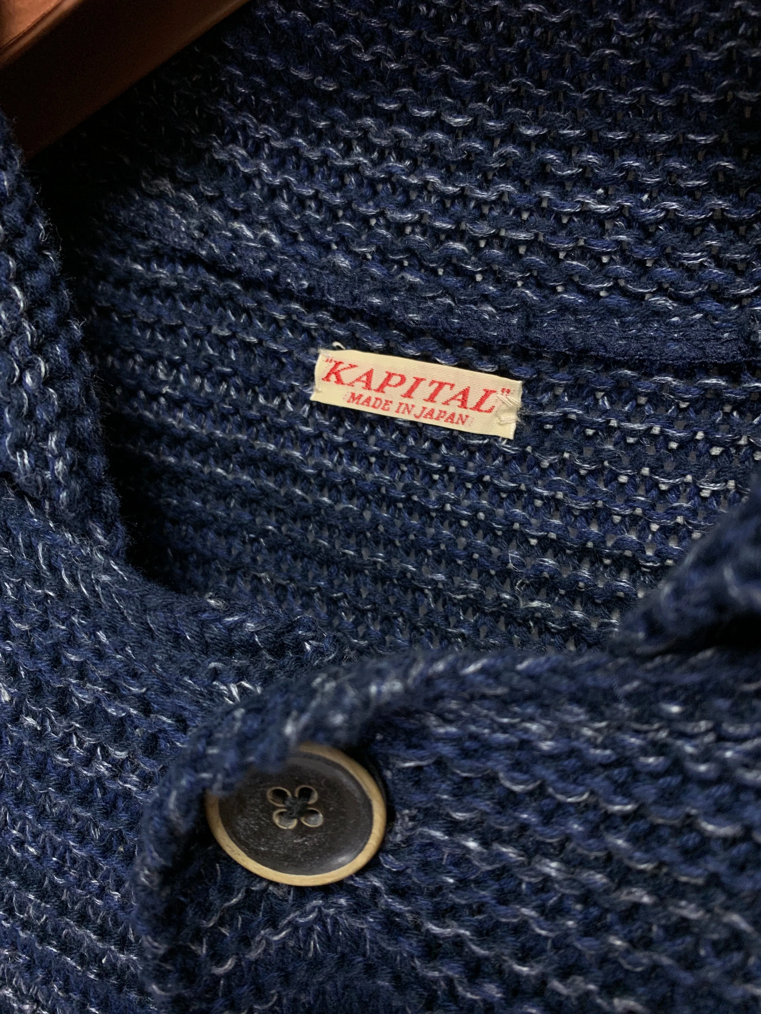[L] Kapital Cotton Linen Knit Cardigan Sweater Indigo