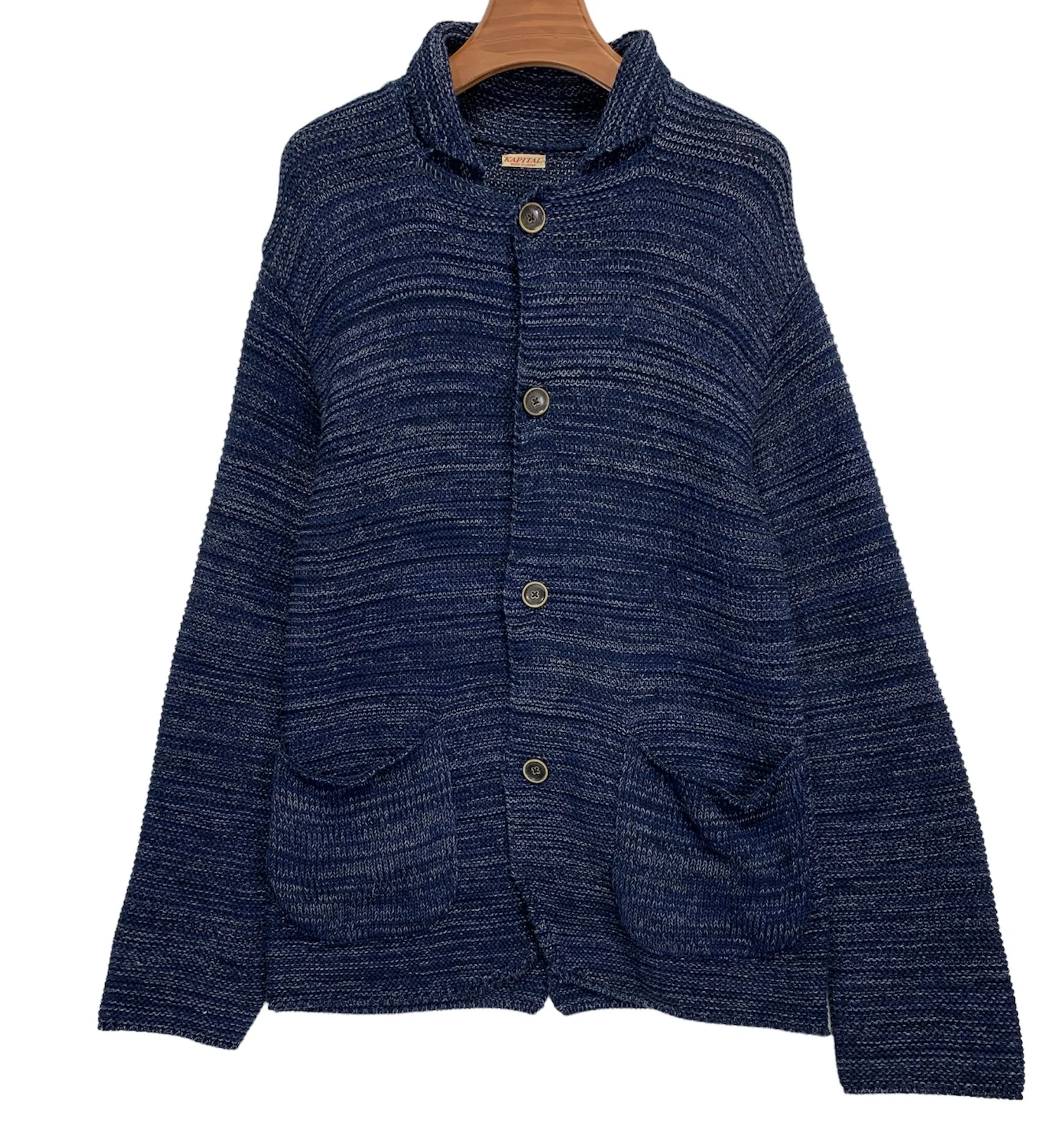 [L] Kapital Cotton Linen Knit Cardigan Sweater Indigo