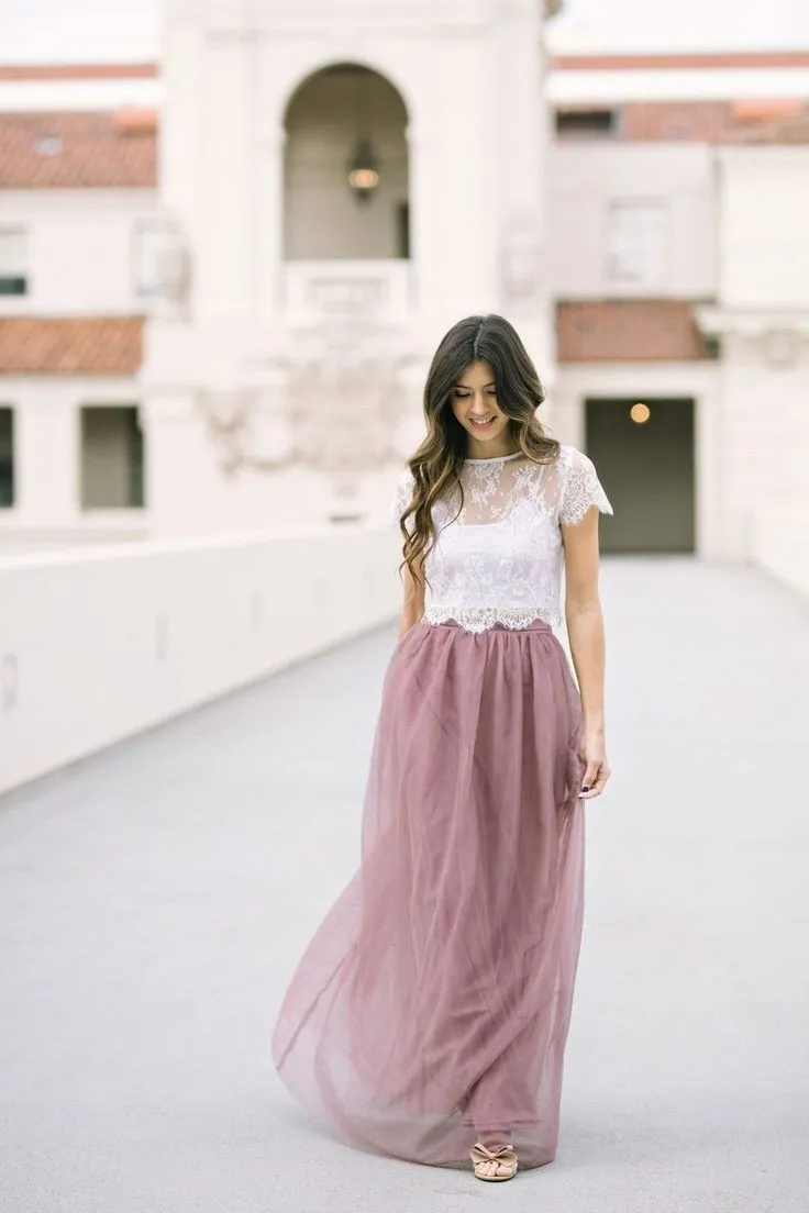 Lace Tulle Short Sleeves Wedding Guest Dress for Bridesmaid