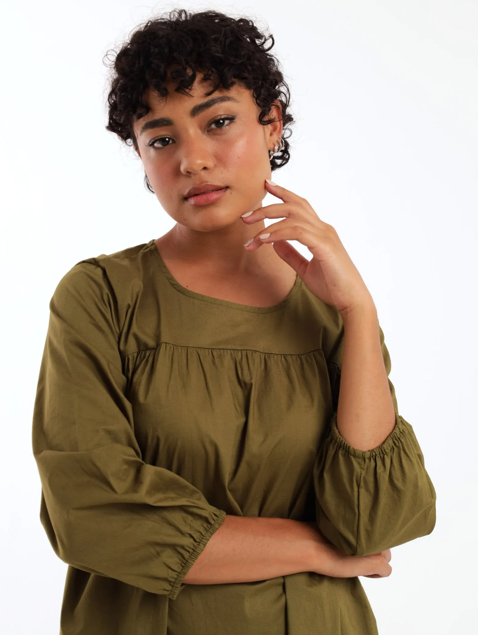 Ladies Drop Hem Poplin Shift Dress - Fatigue