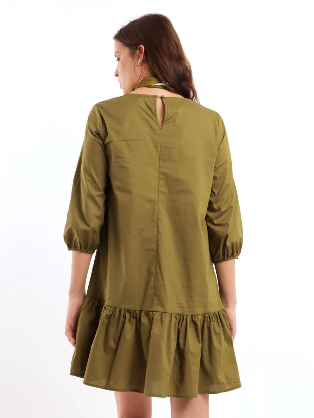 Ladies Drop Hem Poplin Shift Dress - Fatigue