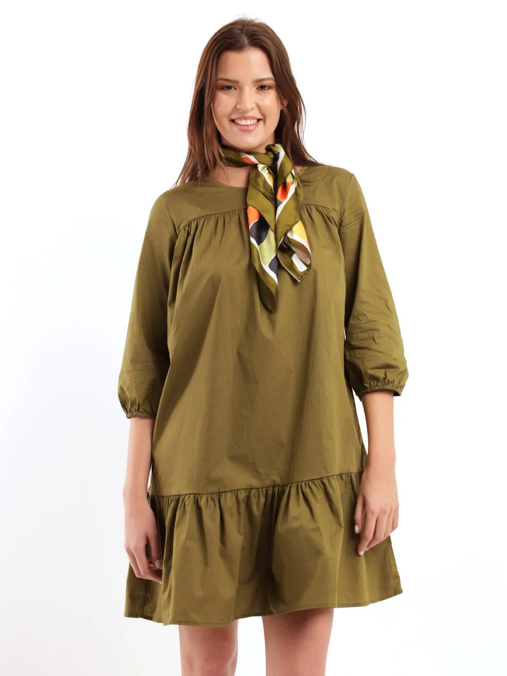 Ladies Drop Hem Poplin Shift Dress - Fatigue